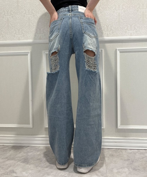 GLAMOROUS JANE（グラマラスジェーン）の「バッグダメージデニムストレートパンツ（デニムパンツ・レディース・ブルー/ブラック・S/M/L/SS）」の20枚目の写真