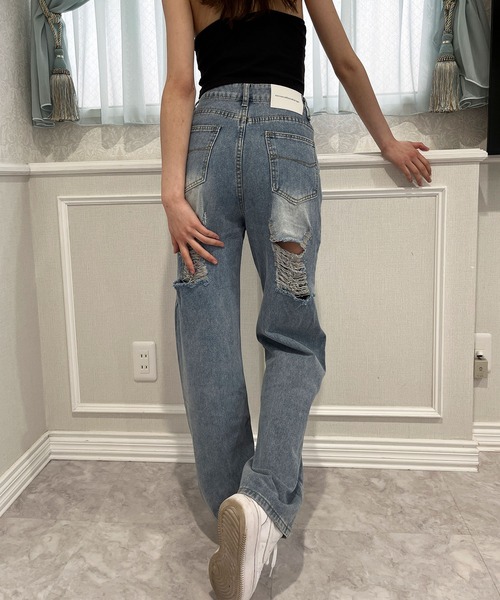 セール】バッグダメージデニムストレートパンツ（デニムパンツ