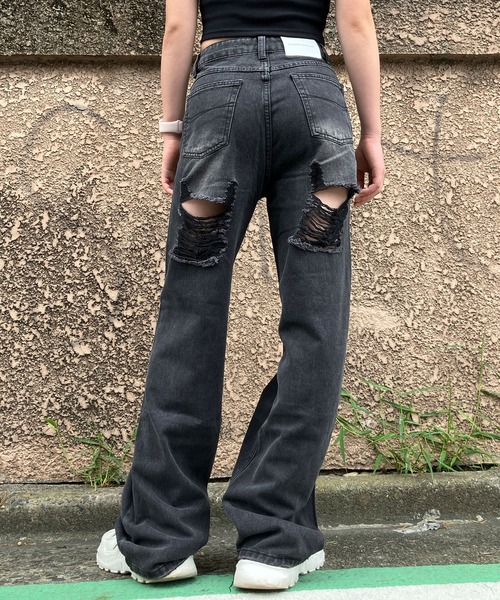 セール】バッグダメージデニムストレートパンツ（デニムパンツ