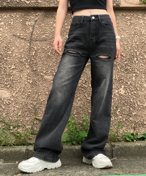 未使用級✨【MACHATT】ブラック ストレートデニムパンツ(M)完売　ジーパン 未使用級✨【MACHATT】ブラック ストレートデニムパンツ(M)完売