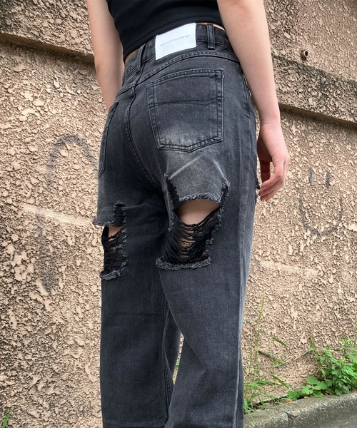 セール】バッグダメージデニムストレートパンツ（デニムパンツ