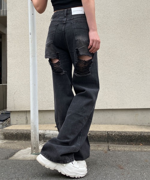 セール】バッグダメージデニムストレートパンツ（デニムパンツ