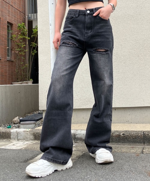 セール】バッグダメージデニムストレートパンツ（デニムパンツ