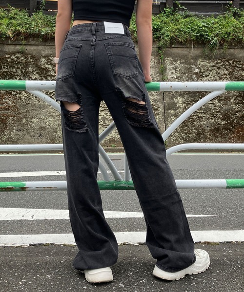 GLAMOROUS JANE（グラマラスジェーン）の「バッグダメージデニムストレートパンツ（デニムパンツ・レディース・ブルー/ブラック・S/M/L/SS）」の22枚目の写真