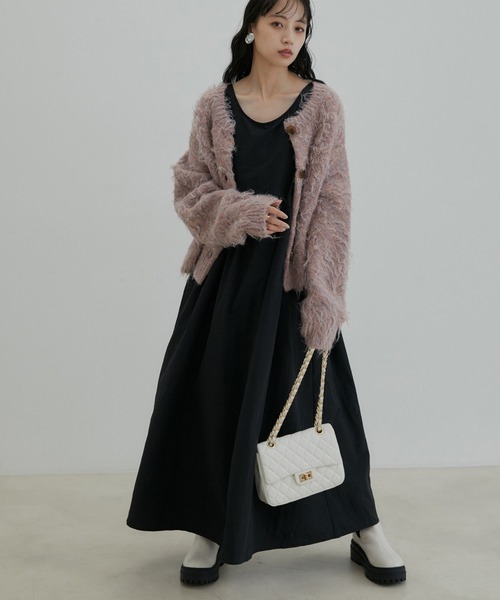 VIS(ビス)の「【選べる着丈・マルチWAY】ニットベスト付きワンピース【洗える】(ワンピース・レディース・ブラック/ベージュ系その他・FREE/FT)」の2枚目の写真