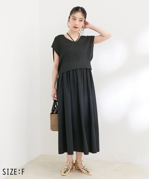 VIS(ビス)の「【選べる着丈・マルチWAY】ニットベスト付きワンピース【洗える】(ワンピース・レディース・ブラック/ベージュ系その他・FREE/FT)」の11枚目の写真