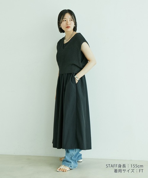 VIS(ビス)の「【選べる着丈・マルチWAY】ニットベスト付きワンピース【洗える】(ワンピース・レディース・ブラック/ベージュ系その他・FREE/FT)」の6枚目の写真