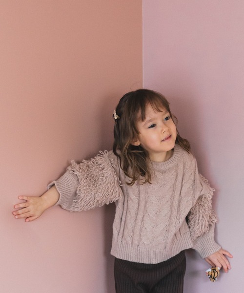 pairmanon(ペアマノン)の「【ママとおそろい】ケーブル編み ループ編み 袖ボリューム ニット(ニット/セーター・キッズ・ブラウン/ライトベージュ/ピンク・L/S/M/XS)」の3枚目の写真