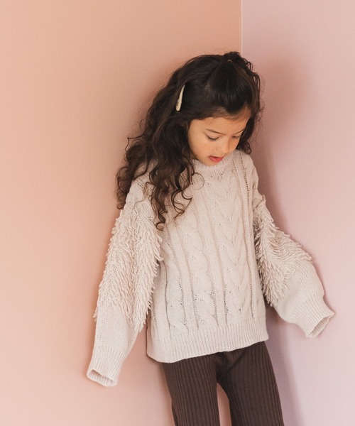 pairmanon(ペアマノン)の「【ママとおそろい】ケーブル編み ループ編み 袖ボリューム ニット(ニット/セーター・キッズ・ブラウン/ライトベージュ/ピンク・L/S/M/XS)」の2枚目の写真