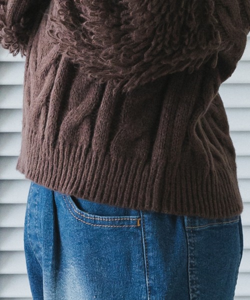 pairmanon(ペアマノン)の「【ママとおそろい】ケーブル編み ループ編み 袖ボリューム ニット(ニット/セーター・キッズ・ブラウン/ライトベージュ/ピンク・L/S/M/XS)」の4枚目の写真