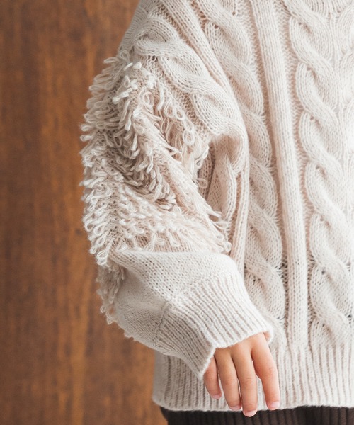 pairmanon(ペアマノン)の「【ママとおそろい】ケーブル編み ループ編み 袖ボリューム ニット(ニット/セーター・キッズ・ブラウン/ライトベージュ/ピンク・L/S/M/XS)」の7枚目の写真