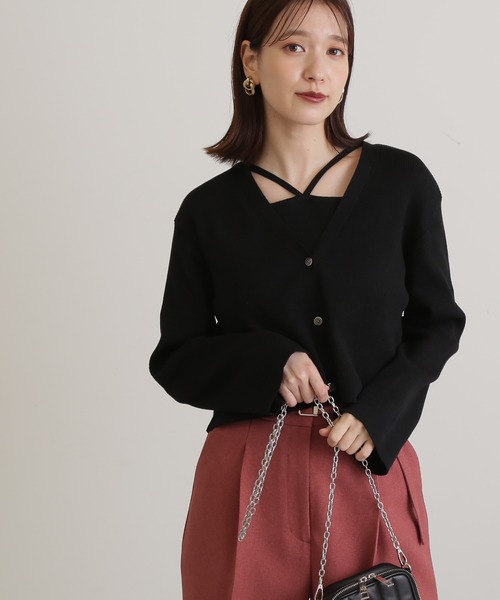 N.（N. Natural Beauty Basic）（エヌエヌナチュラルビューティーベーシック）の「◆ショートカーデ×ホルターインナーアンサンブル（ニット/セーター・レディース・ホワイト×ブラック/ブラック/オレンジ・MEDIUM）」の2枚目の写真