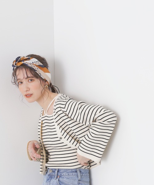 N.（N. Natural Beauty Basic）（エヌエヌナチュラルビューティーベーシック）の「◆ショートカーデ×ホルターインナーアンサンブル（ニット/セーター・レディース・ホワイト×ブラック/ブラック/オレンジ・MEDIUM）」の4枚目の写真