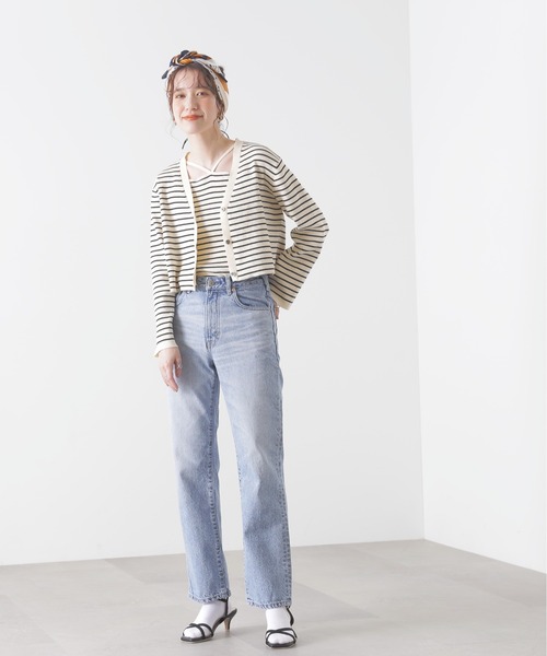 N.（N. Natural Beauty Basic）（エヌエヌナチュラルビューティーベーシック）の「◆ショートカーデ×ホルターインナーアンサンブル（ニット/セーター・レディース・ホワイト×ブラック/ブラック/オレンジ・MEDIUM）」の5枚目の写真