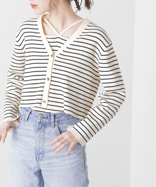 N.（N. Natural Beauty Basic）（エヌエヌナチュラルビューティーベーシック）の「◆ショートカーデ×ホルターインナーアンサンブル（ニット/セーター・レディース・ホワイト×ブラック/ブラック/オレンジ・MEDIUM）」の10枚目の写真