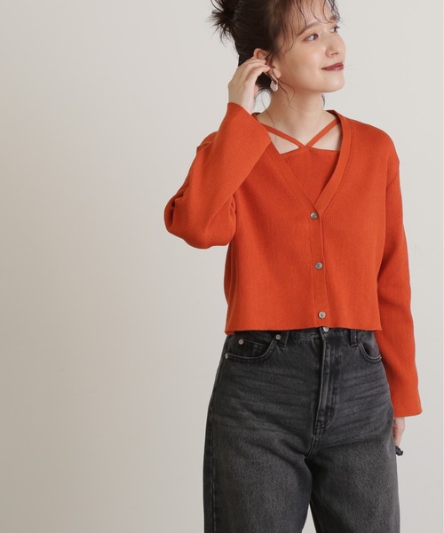 N.（N. Natural Beauty Basic）（エヌエヌナチュラルビューティーベーシック）の「◆ショートカーデ×ホルターインナーアンサンブル（ニット/セーター・レディース・ホワイト×ブラック/ブラック/オレンジ・MEDIUM）」の22枚目の写真