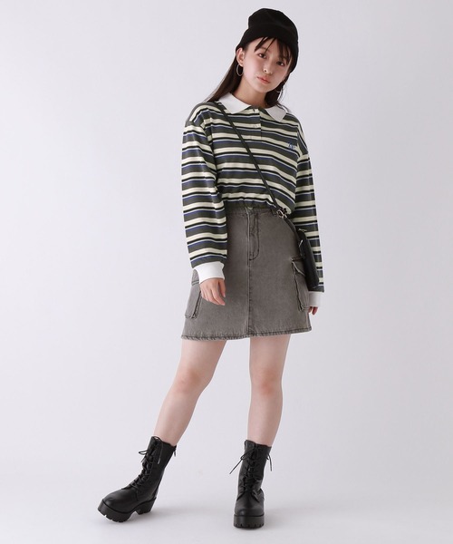 アルチビオ ♡ブラックスカート♡L スカート with 黒シャドーストライプ ウォッシャブル 2WAY