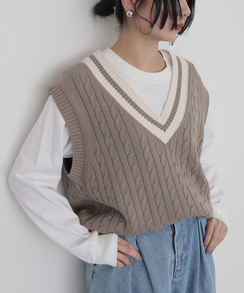 CRAFT STANDARD BOUTIQUE（クラフトスタンダードブティック）の「【男女兼用】チルデンニットベスト（ベスト・レディース・杢グレー/モカ/ダークネイビー/アイボリー・M/XL/L）」の3枚目の写真