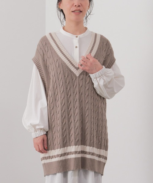 CRAFT STANDARD BOUTIQUE（クラフトスタンダードブティック）の「【男女兼用】チルデンニットベスト（ベスト・レディース・杢グレー/モカ/ダークネイビー/アイボリー・M/XL/L）」の5枚目の写真