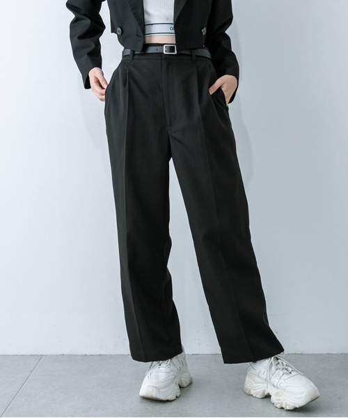 OLIVE des OLIVE（オリーブデオリーブ）の「合皮ベルト付きスラックスパンツ 1032020090（スラックス・レディース・ブラック/チャコールグレー・FREE）」の2枚目の写真