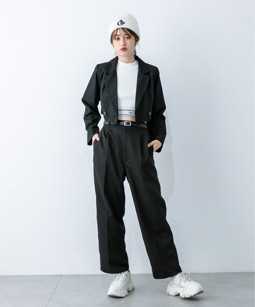 OLIVE des OLIVE（オリーブデオリーブ）の「合皮ベルト付きスラックスパンツ 1032020090（スラックス・レディース・ブラック/チャコールグレー・FREE）」の3枚目の写真