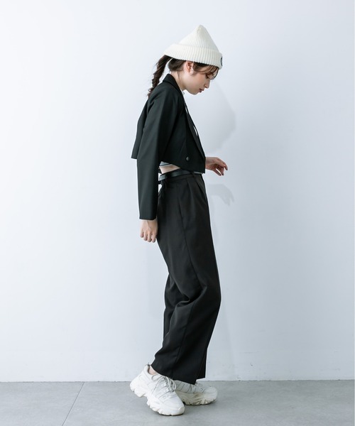 OLIVE des OLIVE（オリーブデオリーブ）の「合皮ベルト付きスラックスパンツ 1032020090（スラックス・レディース・ブラック/チャコールグレー・FREE）」の4枚目の写真