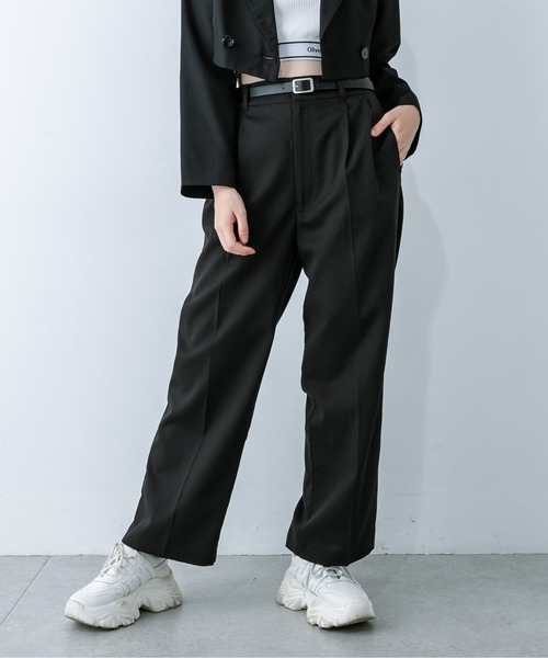 OLIVE des OLIVE（オリーブデオリーブ）の「合皮ベルト付きスラックスパンツ 1032020090（スラックス・レディース・ブラック/チャコールグレー・FREE）」の6枚目の写真
