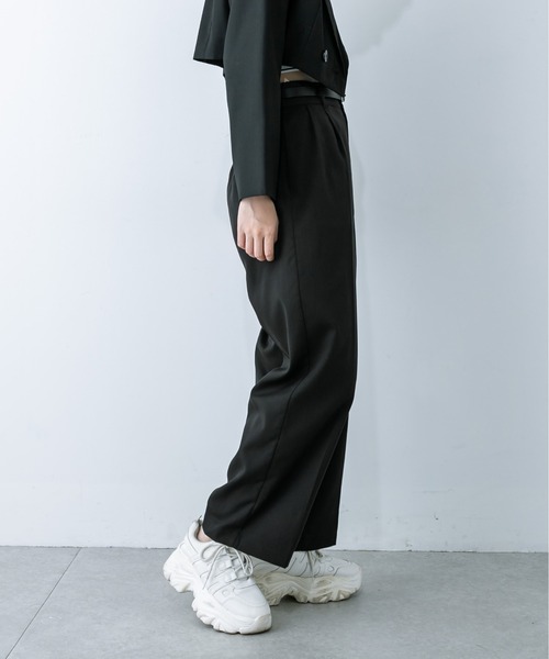 OLIVE des OLIVE（オリーブデオリーブ）の「合皮ベルト付きスラックスパンツ 1032020090（スラックス・レディース・ブラック/チャコールグレー・FREE）」の7枚目の写真