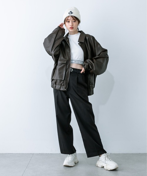 OLIVE des OLIVE（オリーブデオリーブ）の「合皮ベルト付きスラックスパンツ 1032020090（スラックス・レディース・ブラック/チャコールグレー・FREE）」の9枚目の写真