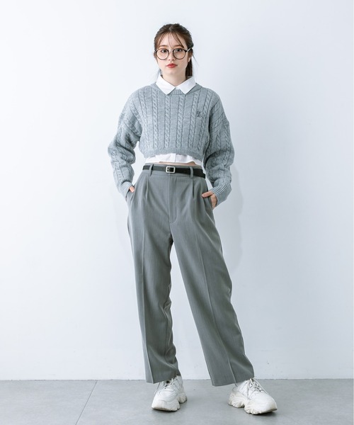 OLIVE des OLIVE（オリーブデオリーブ）の「合皮ベルト付きスラックスパンツ 1032020090（スラックス・レディース・ブラック/チャコールグレー・FREE）」の10枚目の写真