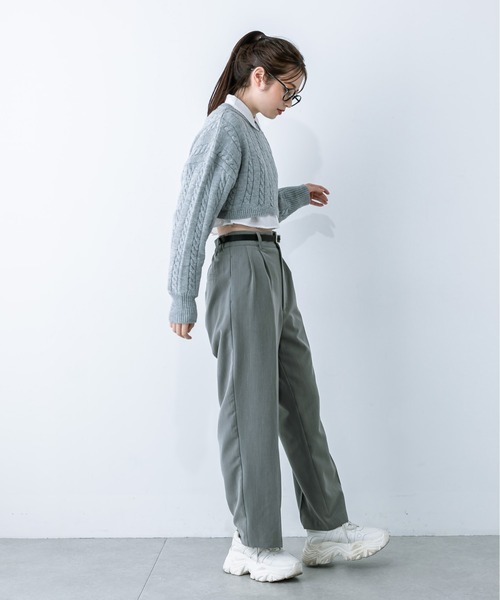 OLIVE des OLIVE（オリーブデオリーブ）の「合皮ベルト付きスラックスパンツ 1032020090（スラックス・レディース・ブラック/チャコールグレー・FREE）」の11枚目の写真