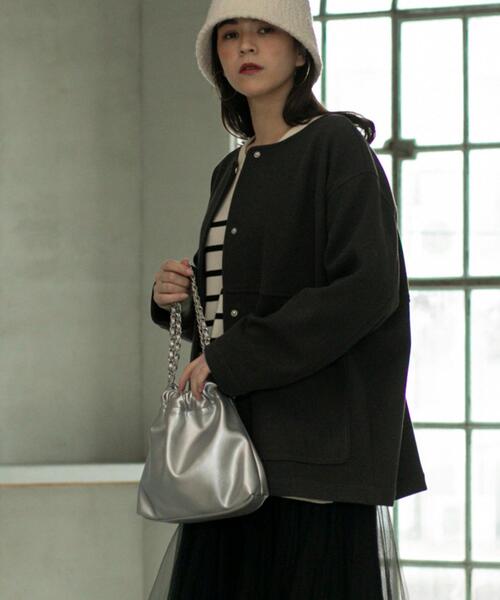 coen（コーエン）の「ライトエアーメルトンミドルノーカラーコート（ノーカラーコート・レディース・ライトグレー/ベージュ/ダークグレー・M/L）」の17枚目の写真