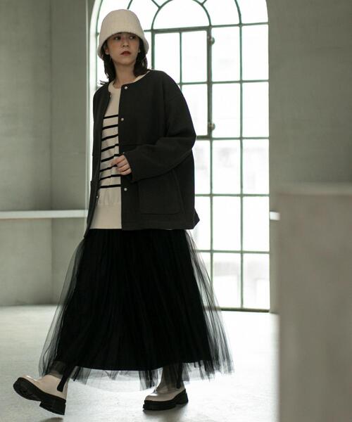 coen（コーエン）の「ライトエアーメルトンミドルノーカラーコート（ノーカラーコート・レディース・ライトグレー/ベージュ/ダークグレー・M/L）」の14枚目の写真