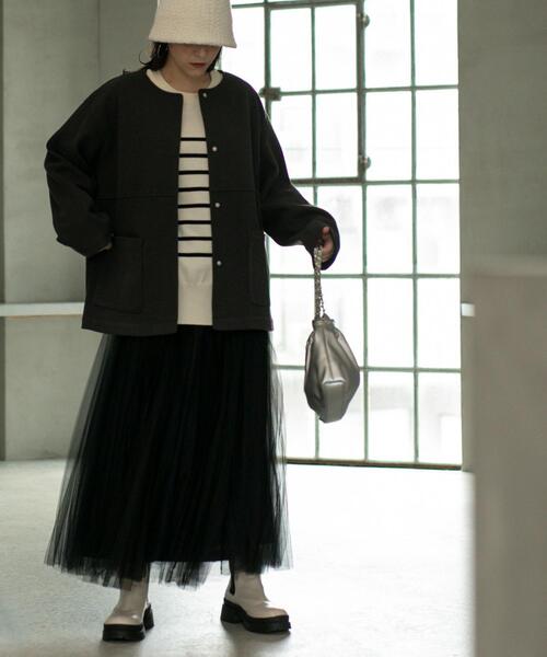 coen（コーエン）の「ライトエアーメルトンミドルノーカラーコート（ノーカラーコート・レディース・ライトグレー/ベージュ/ダークグレー・M/L）」の12枚目の写真