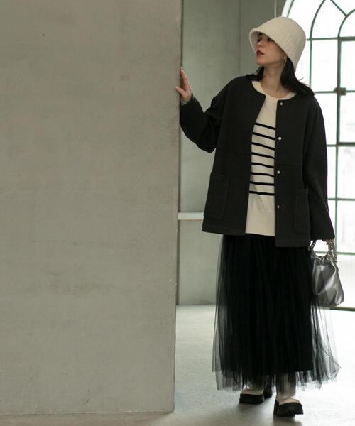 coen（コーエン）の「ライトエアーメルトンミドルノーカラーコート（ノーカラーコート・レディース・ライトグレー/ベージュ/ダークグレー・M/L）」の10枚目の写真