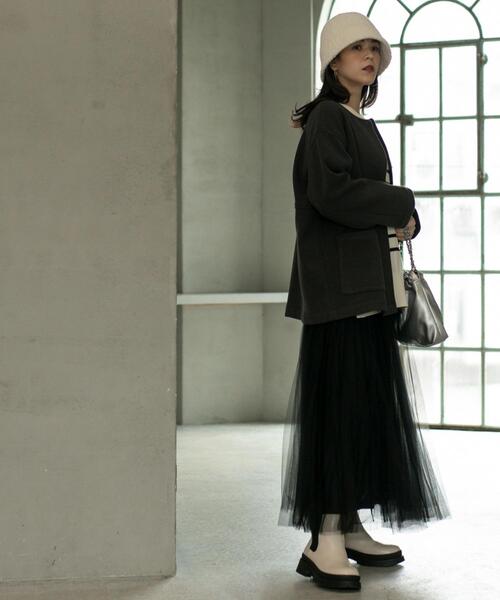 coen（コーエン）の「ライトエアーメルトンミドルノーカラーコート（ノーカラーコート・レディース・ライトグレー/ベージュ/ダークグレー・M/L）」の6枚目の写真