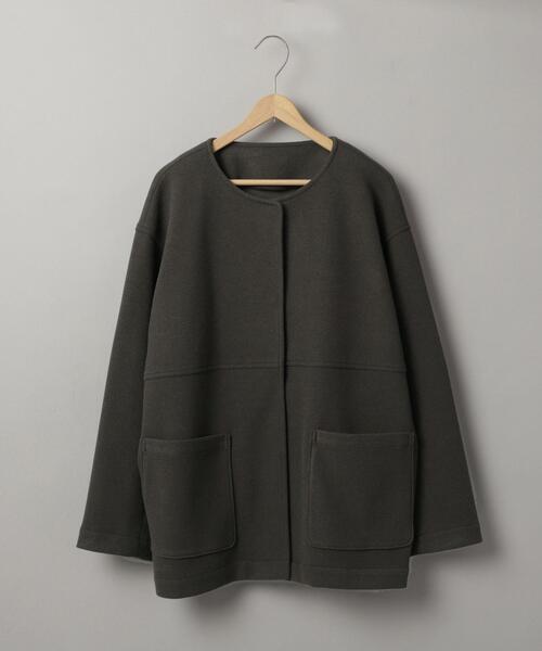 coen（コーエン）の「ライトエアーメルトンミドルノーカラーコート（ノーカラーコート・レディース・ライトグレー/ベージュ/ダークグレー・M/L）」の4枚目の写真