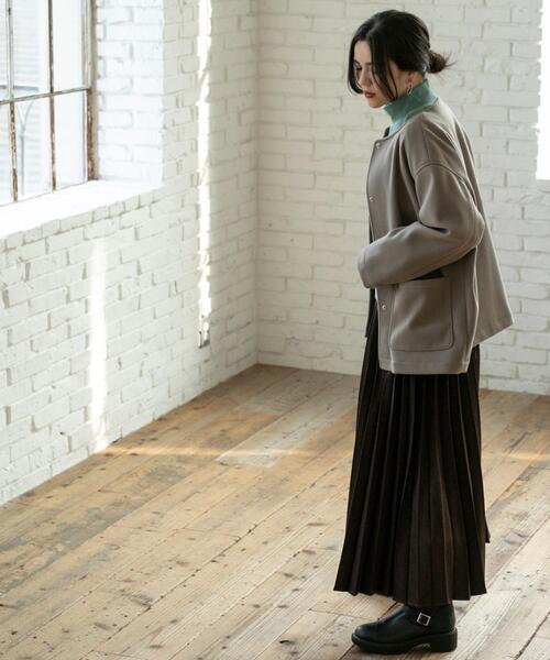 coen（コーエン）の「ライトエアーメルトンミドルノーカラーコート（ノーカラーコート・レディース・ライトグレー/ベージュ/ダークグレー・M/L）」の7枚目の写真