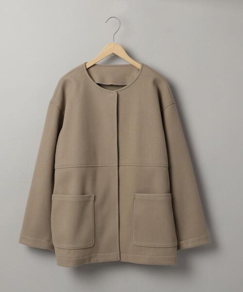 coen（コーエン）の「ライトエアーメルトンミドルノーカラーコート（ノーカラーコート・レディース・ライトグレー/ベージュ/ダークグレー・M/L）」の9枚目の写真