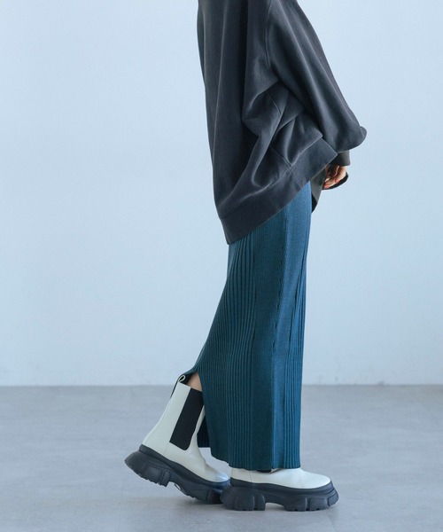 PAGEBOY（ページボーイ）の「バイカラーリブナロースカート（スカート・レディース・ブラック/ターコイズブルー/モカ・FREE）」の3枚目の写真