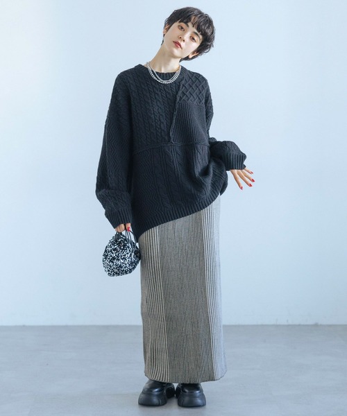 PAGEBOY（ページボーイ）の「バイカラーリブナロースカート（スカート・レディース・ブラック/ターコイズブルー/モカ・FREE）」の8枚目の写真