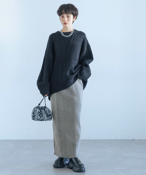 PAGEBOY（ページボーイ）の「バイカラーリブナロースカート（スカート・レディース・ブラック/ターコイズブルー/モカ・FREE）」の16枚目の写真