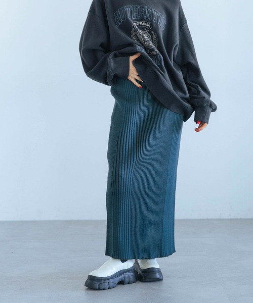 PAGEBOY（ページボーイ）の「バイカラーリブナロースカート（スカート・レディース・ブラック/ターコイズブルー/モカ・FREE）」の5枚目の写真