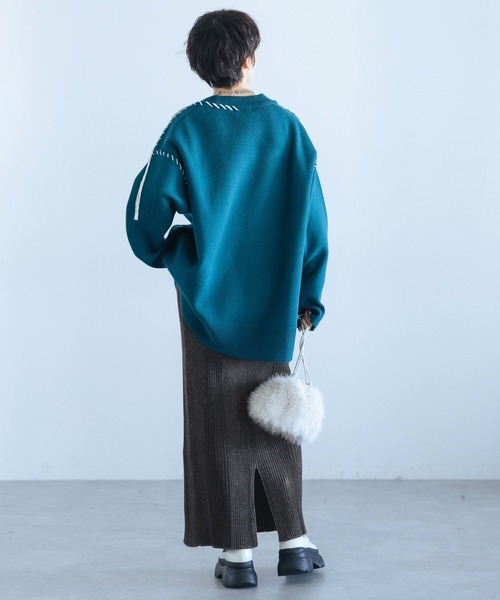 PAGEBOY（ページボーイ）の「バイカラーリブナロースカート（スカート・レディース・ブラック/ターコイズブルー/モカ・FREE）」の21枚目の写真