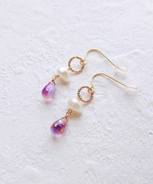 tone（トーン）の「【Cherie+Chambre】Baroque Pearl×Drop Beads Pierce（ピアス（両耳用）・レディース・ピンク/グリーン/パープル・FREE）」の7枚目の写真