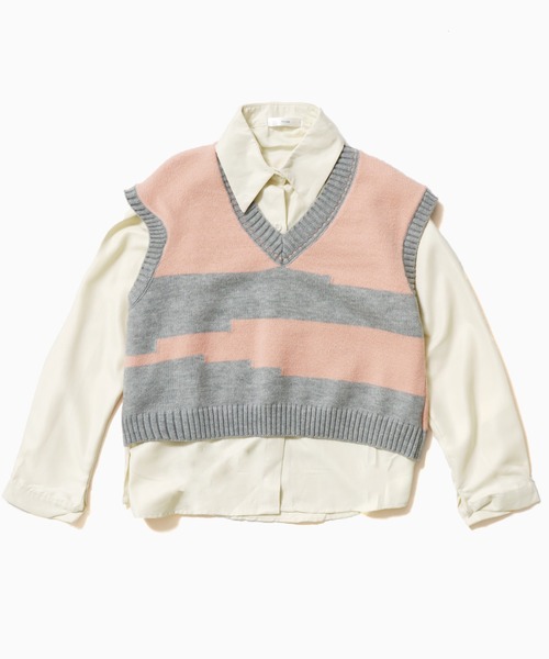 ROOPTOKYO（ループトウキョウ）の「▲Knit Vest ＆Standard Shirt Set / ニットベスト＆シャツ セット 2点セット（ベスト・レディース・パープル/グレー/ピンク/グリーン・FREE）」の10枚目の写真