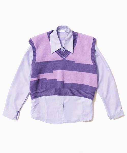 ROOPTOKYO（ループトウキョウ）の「▲Knit Vest ＆Standard Shirt Set / ニットベスト＆シャツ セット 2点セット（ベスト・レディース・パープル/グレー/ピンク/グリーン・FREE）」の6枚目の写真