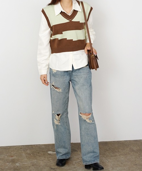 ROOPTOKYO（ループトウキョウ）の「▲Knit Vest ＆Standard Shirt Set / ニットベスト＆シャツ セット 2点セット（ベスト・レディース・パープル/グレー/ピンク/グリーン・FREE）」の16枚目の写真