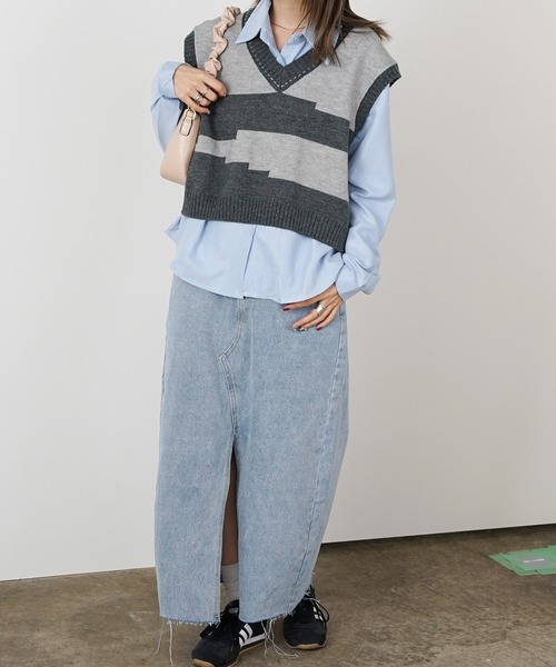 ROOPTOKYO（ループトウキョウ）の「▲Knit Vest ＆Standard Shirt Set / ニットベスト＆シャツ セット 2点セット（ベスト・レディース・パープル/グレー/ピンク/グリーン・FREE）」の15枚目の写真