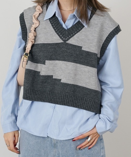 ROOPTOKYO（ループトウキョウ）の「▲Knit Vest ＆Standard Shirt Set / ニットベスト＆シャツ セット 2点セット（ベスト・レディース・パープル/グレー/ピンク/グリーン・FREE）」の14枚目の写真